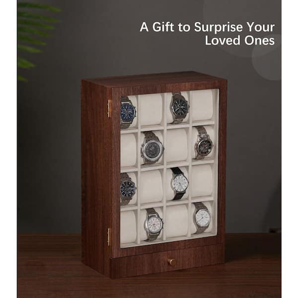 16-Slot Wooden Watch Box Display, Large Storage for Men's