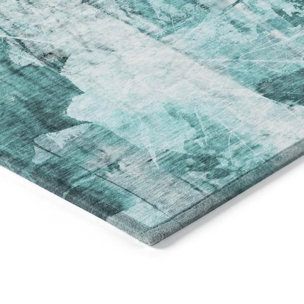Teal 10 ft. x 14 ft. Woven Floral Rectangle Indoor/Outdoor Area Rug