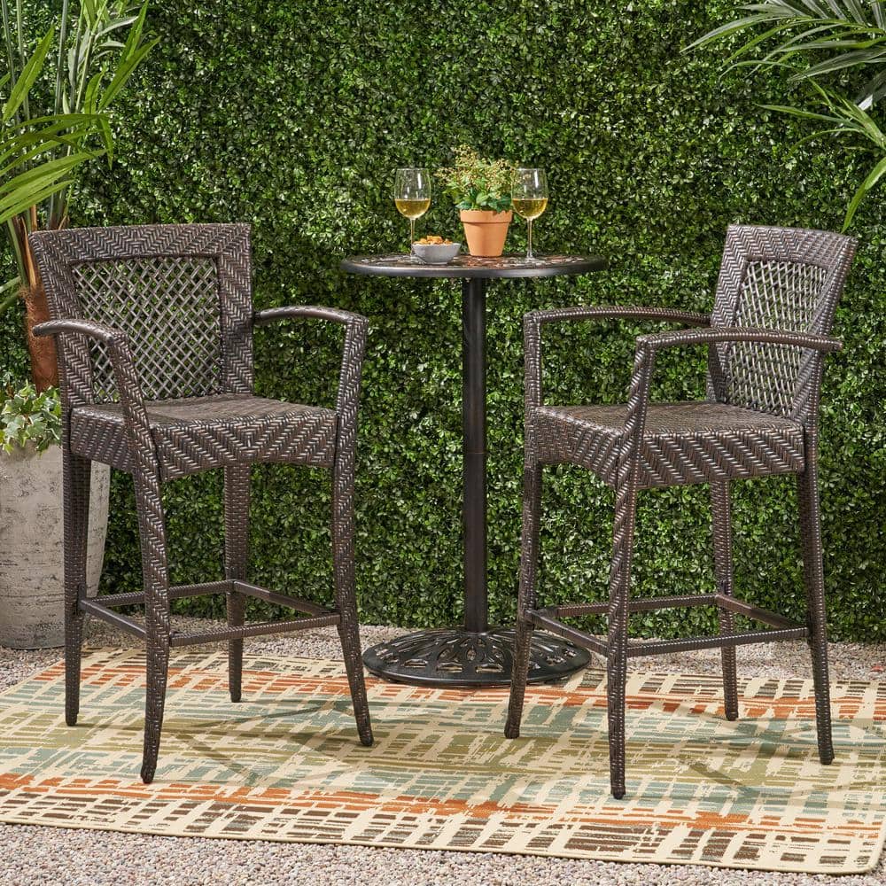 Megan 46" Dark Brown Wicker Outdoor Barstool Set