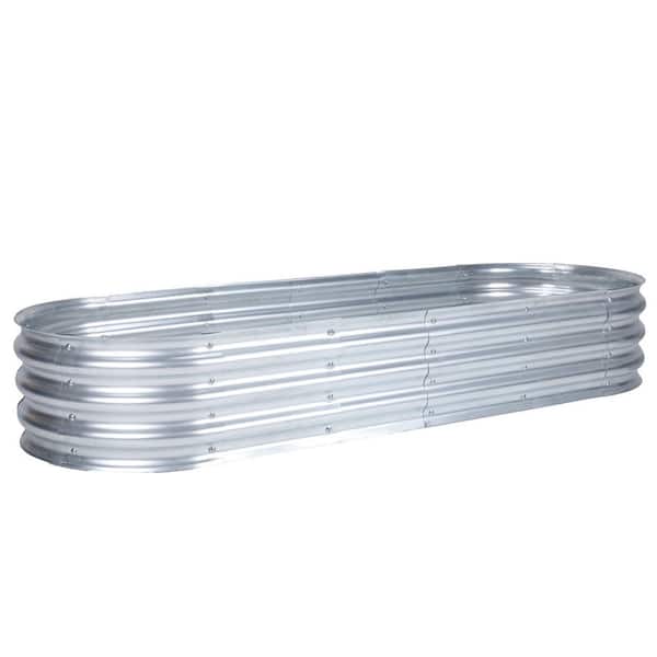 6 ft. x 2 ft. x 1 ft. Tall Silver Modular Metal Raised Garden Bed Kit Oval Planter Box for Vegetable Flower