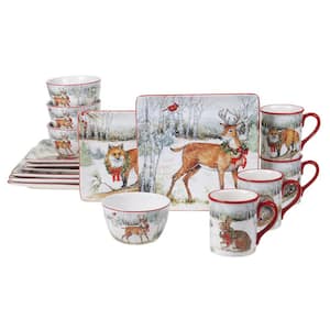 Winter Forest 16-Piece Multicolored Earthenware Dinnerware Set (Service for 4)