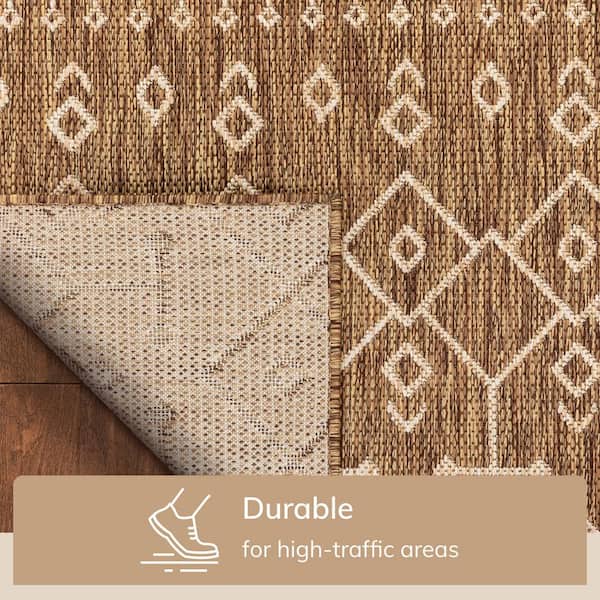Medusa Nord Brown 6 ft. 7 in. x 9 ft. 3 in. Moroccan Tribal Indoor Outdoor Distressed Flat Weave Area Rug