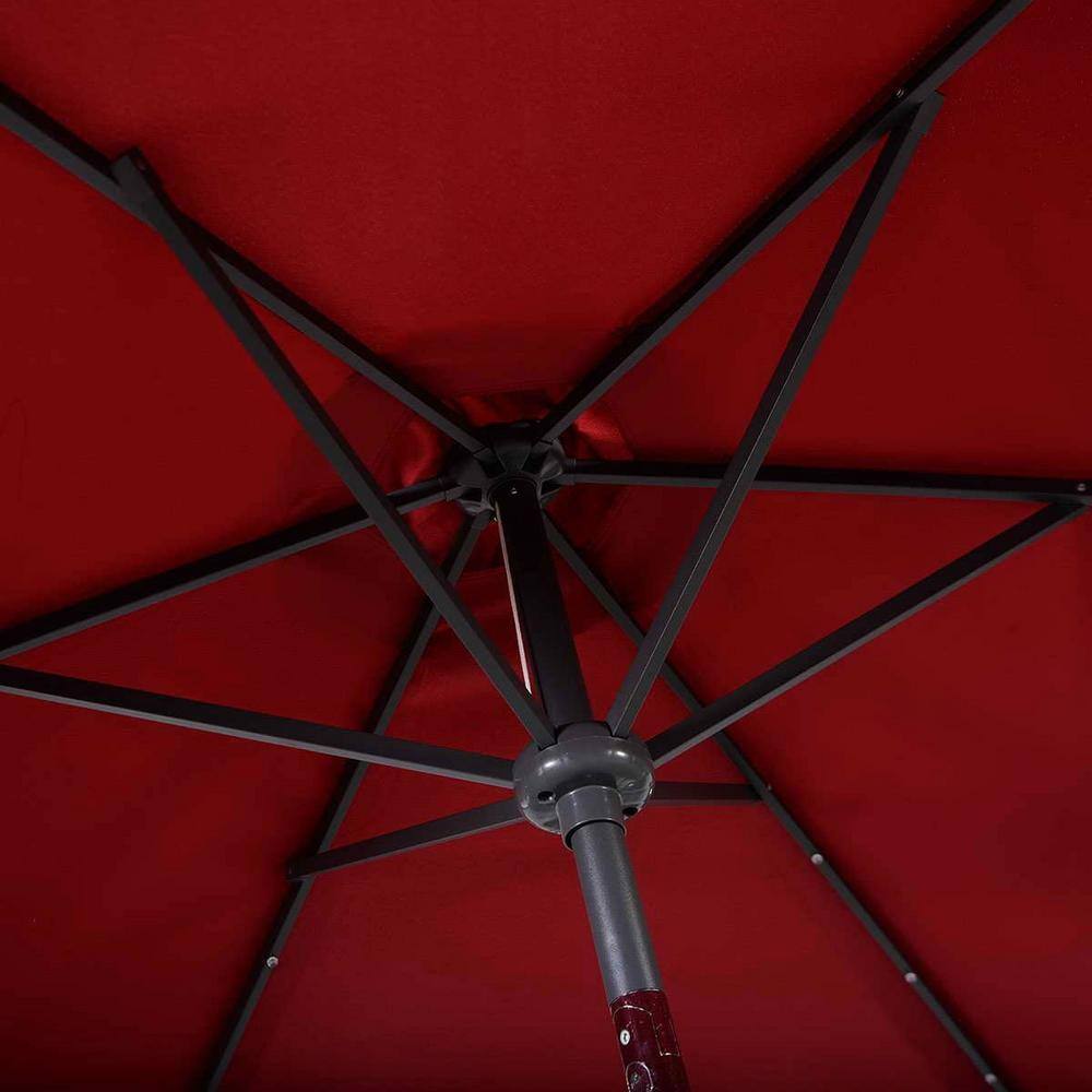 Burgundy 9ft Steel Solar LED Patio Umbrella with Crank