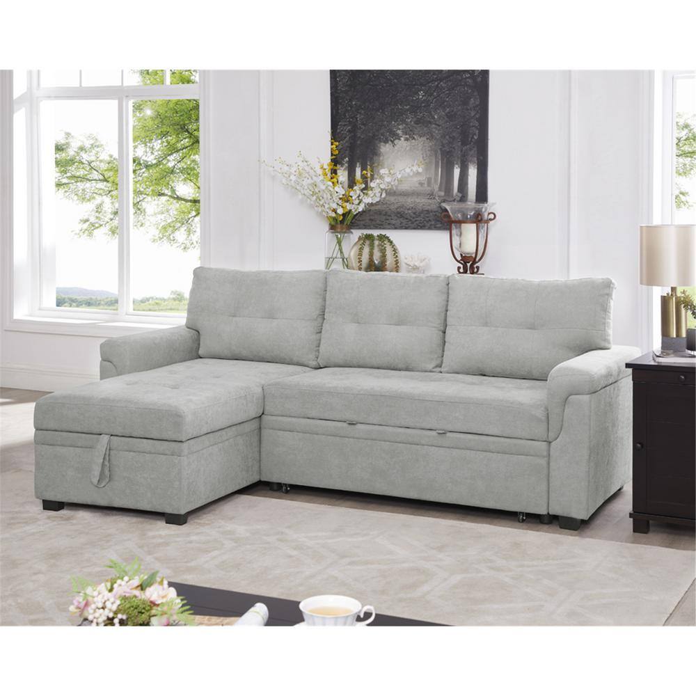 Buy Gray Velvet Full Reversible Sectional Sofa with Chaise Small Couch
