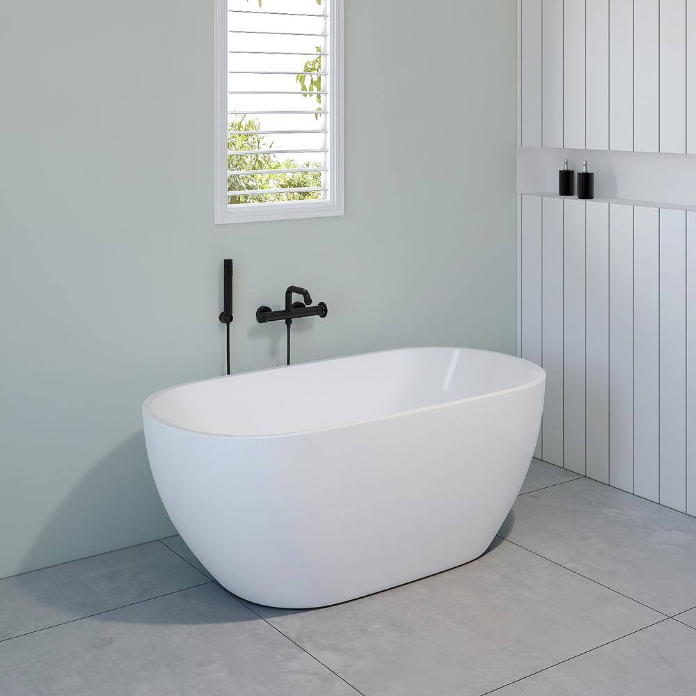 59'' White Oval Freestanding Acrylic Soaking Bathtub