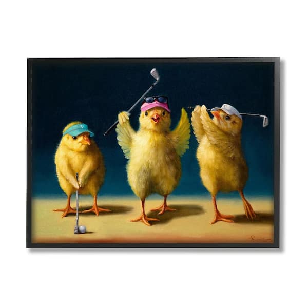 Stupell Industries Golfer Chicks Wearing Sports Visors Golf by Lucia Heffernan 1-Piece Black Framed Animal Giclee Art Print 14 in. x 11 in.