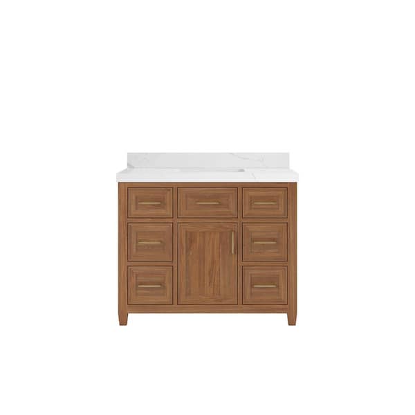 Willow Collections Santa Monica 42 in. W x 22 in. D x 36 in. H Single Sink Bath Vanity in Dark Natural with 2 in. Calacatta Laza Top