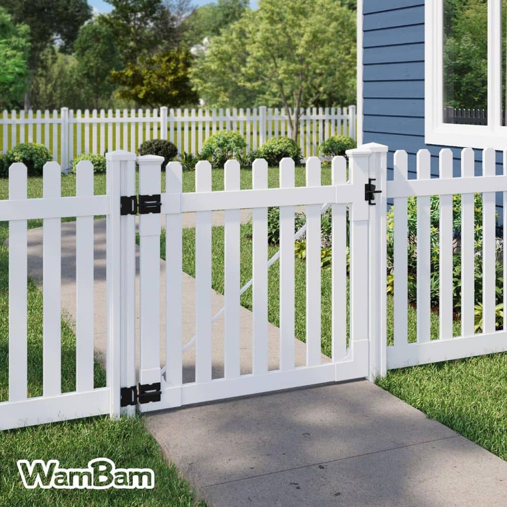 Traditional 4-ft White Vinyl Picket Fence Gate with Black Hardware