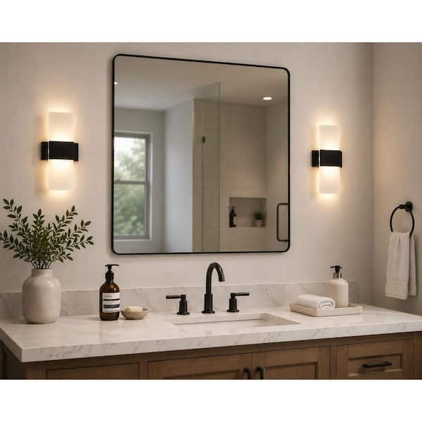 Twin Pack 9 in. 1 Light Black LED Rechargeable Sconce Light with Frosted Acrylic Shade