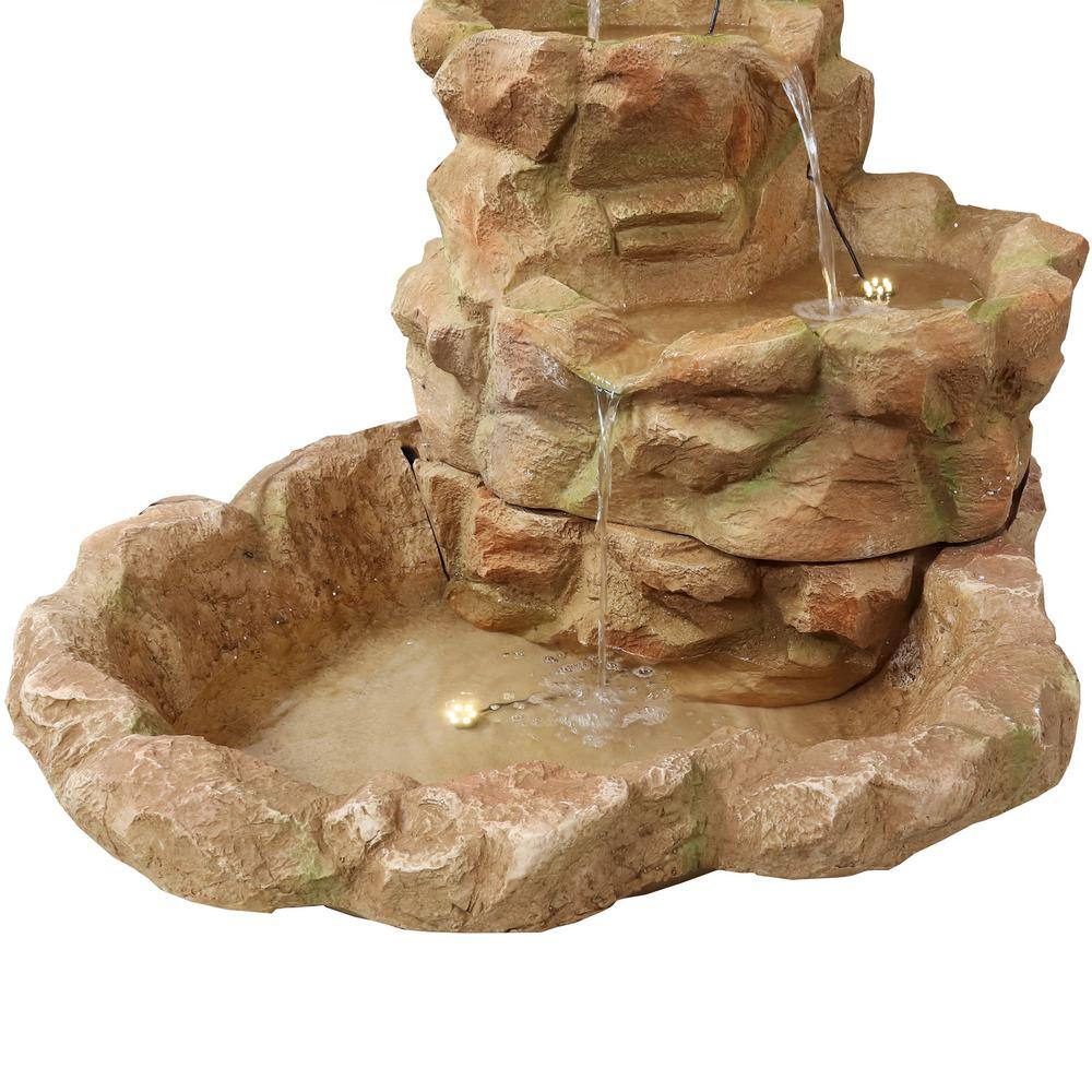 Light Brown Fiberglass Stone Springs Outdoor Water Fountain with LED Lights