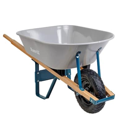 6 cu. ft. Steel Tub Wheelbarrow with Wooden Handles and Pneumatic Tire