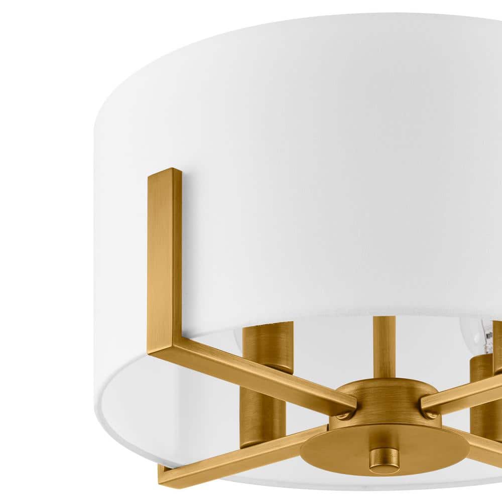 Aged Brass 4-Light Semi Flush Mount with White Drum Shade
