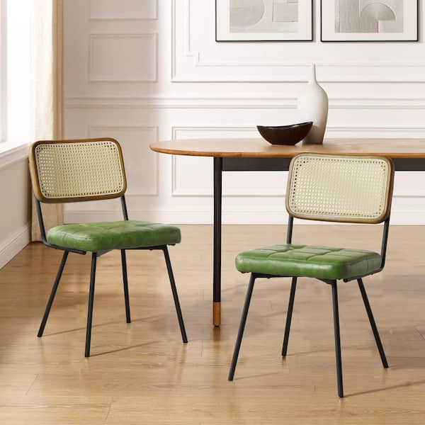 Art Leon SIASY Green Faux Leather Accent Cane Side Chair Set of 2