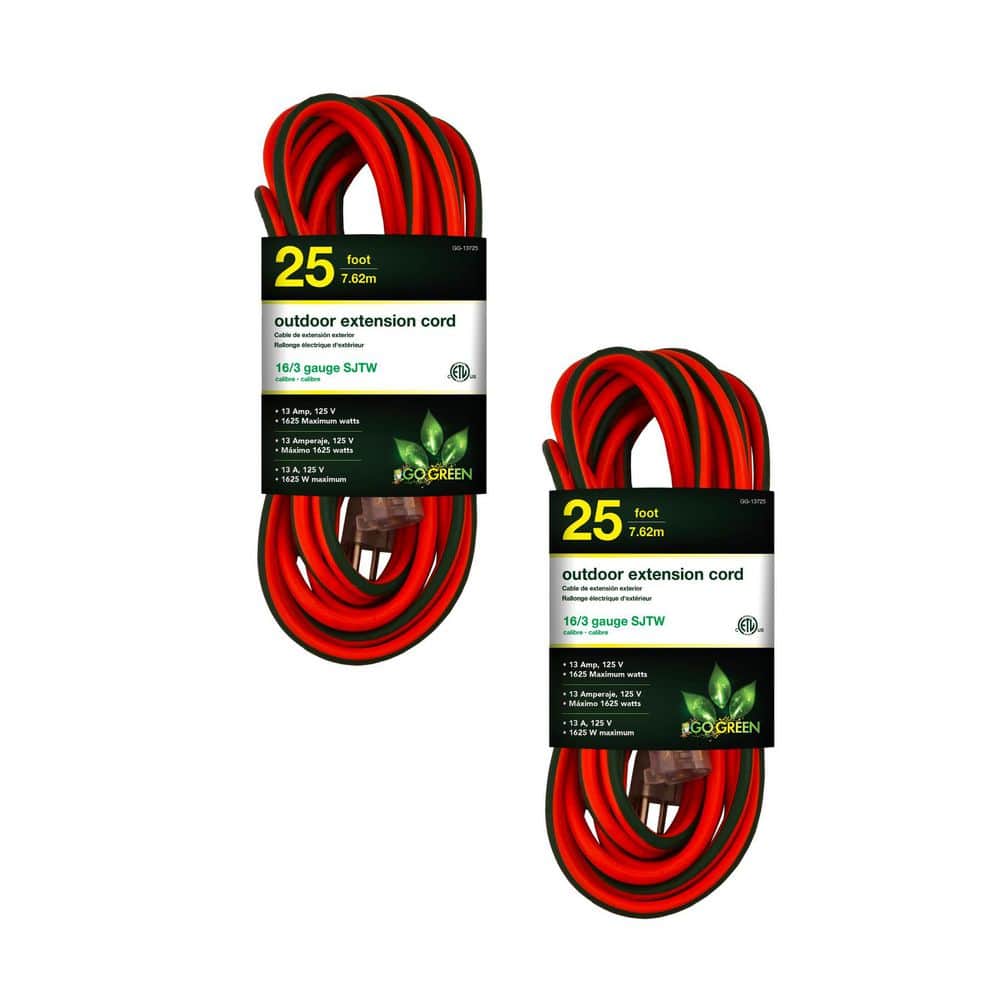 (G-13725-2) 25 ft. 16/3 Indoor Heavy Duty Extension Cord, Orange, 2 PACK price history on PriceWatchPro