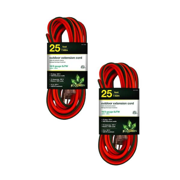 GoGreen Power (G-13725-2) 25 ft. 16/3 Indoor Heavy Duty Extension Cord, Orange, 2 PACK