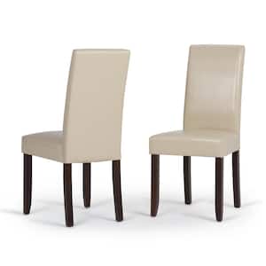 Acadian Transitional Parson Dining Chair in Satin Cream Faux Leather (Set of 2)