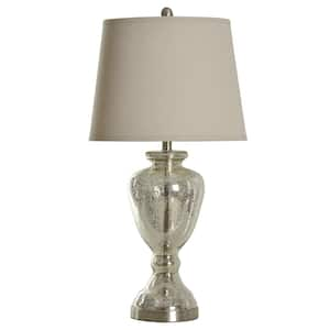 30 in. Mercury Table Lamp with White Hardback Fabric Shade