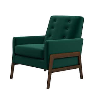 Steven Mid-Century Green Tufted Tight Back Velvet Upholstered Accent Arm Chair