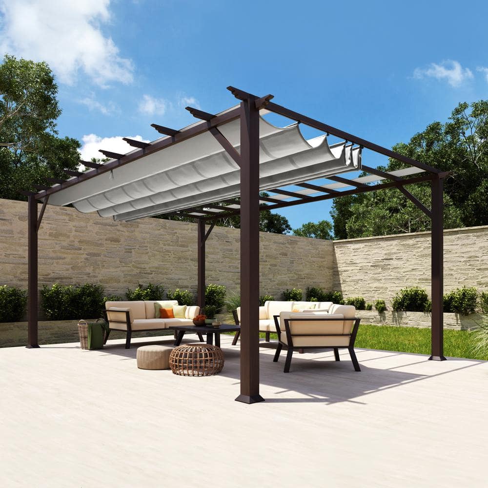 Florence 11 ft. x 16 ft. Aluminum Frame Pergola with Chilean Ipe Wood Structure and a Gray Canopy -  Paragon Outdoor, PR16WD2G