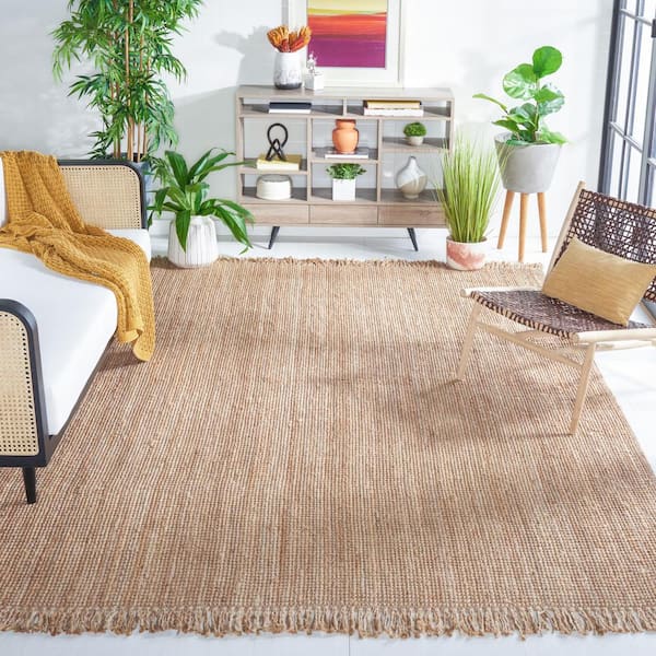 Natural Fiber Beige 8 ft. x 8 ft. Woven Frayed Square Area Rug