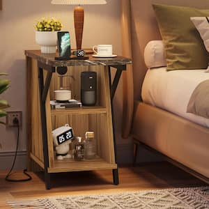 Pinewood 13.78 in. W Bedroom Nightstand with Adjustable Shelf and Cup Holder, Modern Storage Living Room Side End Table