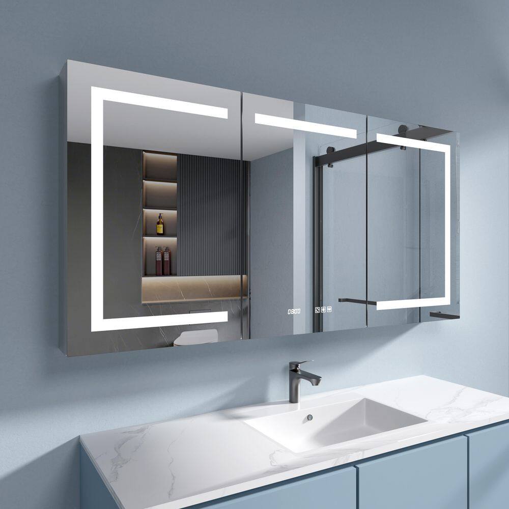 60 in. W x 30 in. H Rectangular Silver Aluminum Recessed/Surface Mount Fog Free Lighted Medicine Cabinet with Mirror price history on PriceWatchPro
