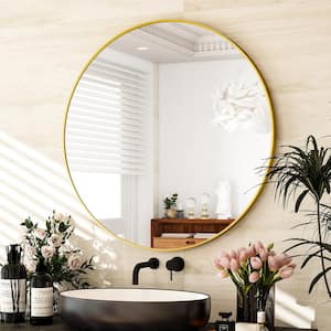 29.9 in. W x 29.9 in. H Round Gold Aluminum Alloy Framed Wall Mirror