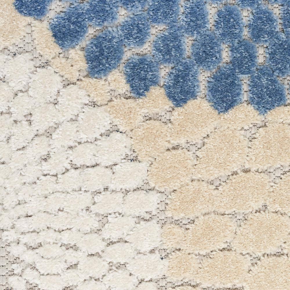 Aloha Geometric Blue/Grey Easy-Care Synthetic Area Rug 7'10" x 10'6"