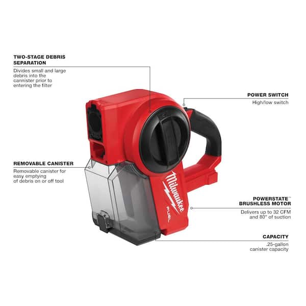 Milwaukee M18 FUEL 18-Volt Lithium-Ion Brushless 0.25 Gal. Cordless Jobsite  Vacuum with Extra Filter 0940-20-49-90-2012 The Home Depot