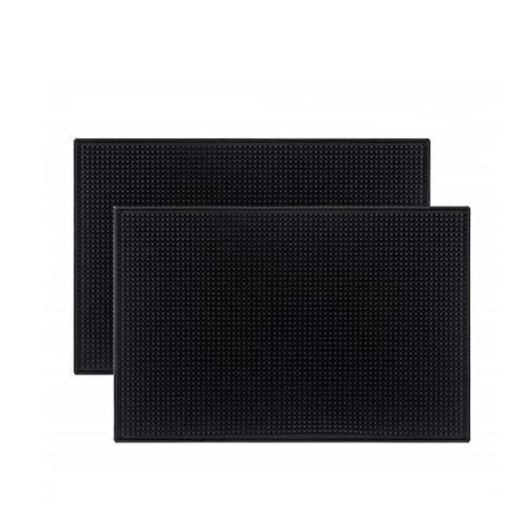 2-Pack 18 X 12 Inch Black Rubber Bar Mat, Non-Slip Dish Drying Mat for Countertop, Spill Proof Cocktail Bartending Mat