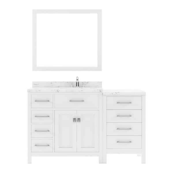 Virtu USA Caroline Parkway 57 in. W x 22 in. D x 35 in. H Single Sink Bath Vanity in White with Quartz Top and Mirror