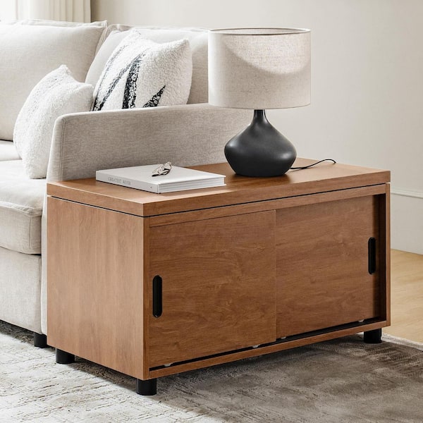 Veronica 34 in. Acorn Rectangle Wood Coffee Table with Storage