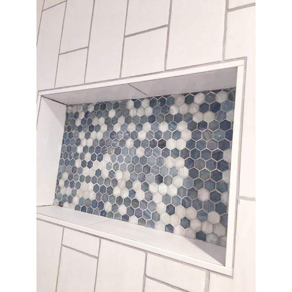 Light Blue Hexagon Glossy Glass Mosaic Tile for Kitchen and Bathroom