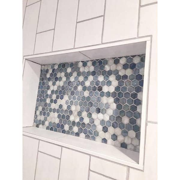 Blue Gray Hexagon Glass Marble Mosaic