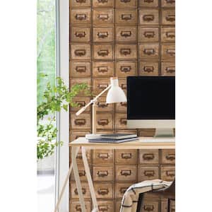 Library Card Catalog Faux Peel and Stick Wallpaper (Covers 30.75 sq. ft.)