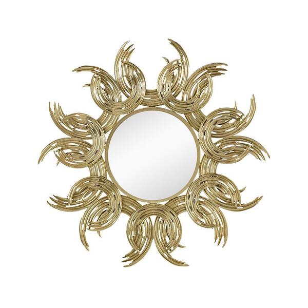 Gold 37.4 in. W x 37.4 in. H Art Deco Sunburst Iron Framed Mirror Wall Mirror Wall Decor Mirror