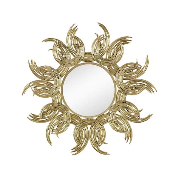Gold 37.4 in. W x 37.4 in. H Art Deco Sunburst Iron Framed Mirror Wall Mirror Wall Decor Mirror