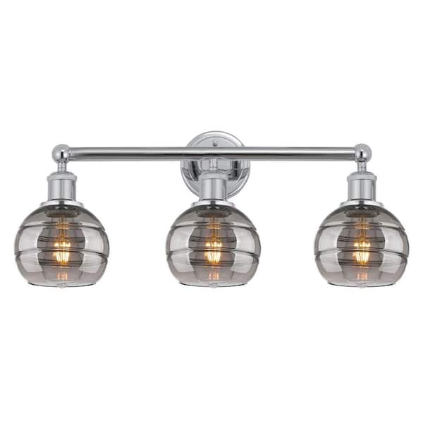 Rochester 23.88 in. 3-Light Polished Chrome Vanity Light with Glass Shade