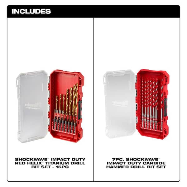 SHOCKWAVE Impact-Duty Titanium Drill Bit Set with Carbide Hammer Drill Bit Set (22-Piece)