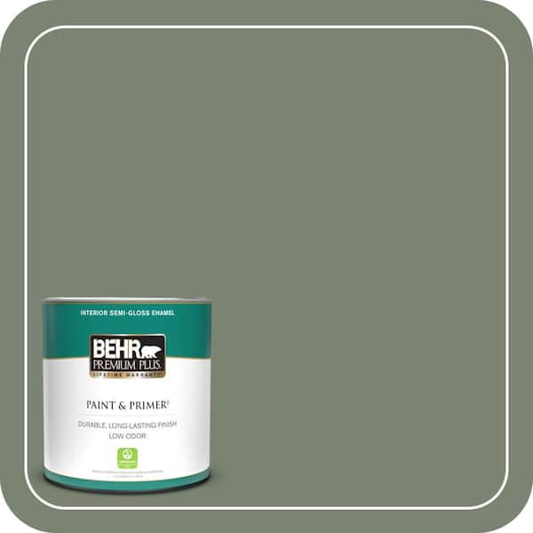 BEHR PREMIUM PLUS 1 qt. #ICC-77 Sage Green Semi-Gloss Enamel Low Odor Interior Paint & Primer