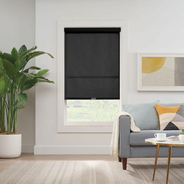 Eclipse Solar Black Solid Polyester 23 in. W x 72 in. L Light Filtering Single Cordless Roller Shade