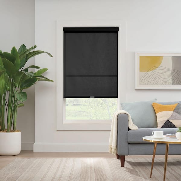 Eclipse Solar Black Solid Polyester 35 in. W x 72 in. L Light Filtering Single Cordless Roller Shade