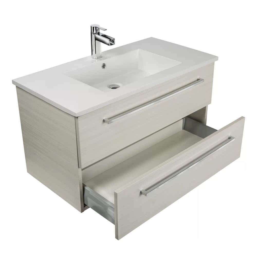 White Chocolate 30" Wall-Mount Single Sink Vanity with Marble Top