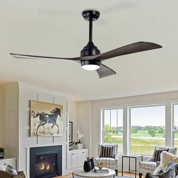 Quiet 52 in. Matte Black Indoor Ceiling Fan with Light, Solid Wood Blade and Remote Included