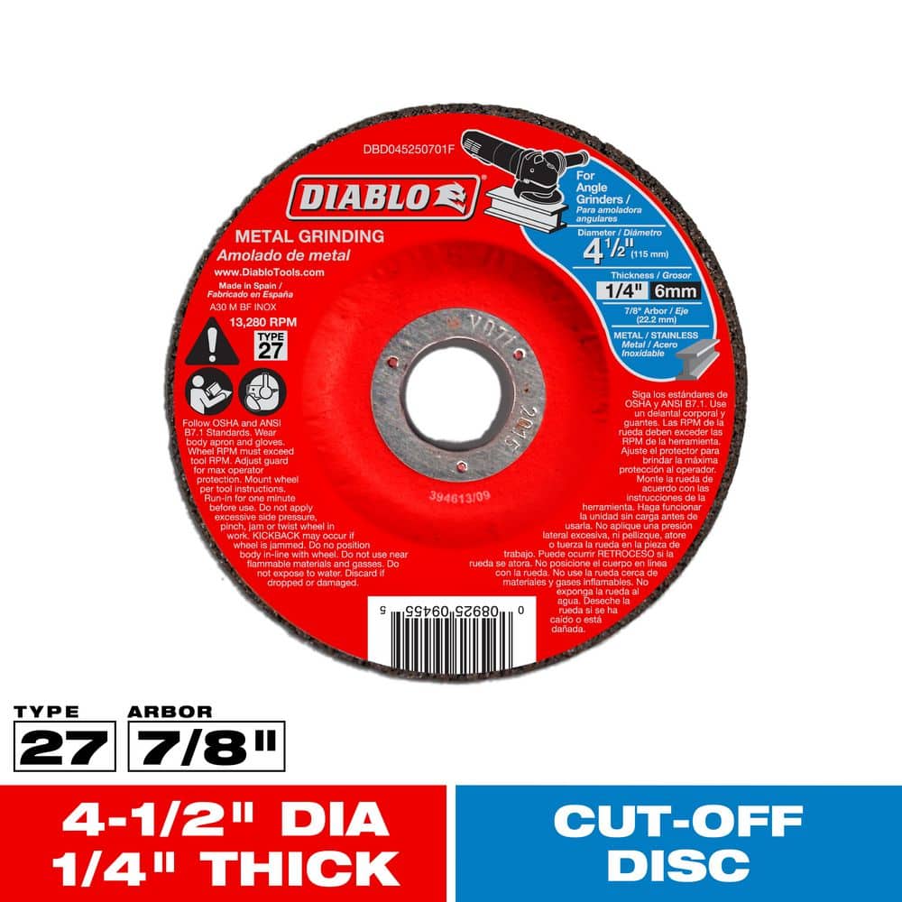 DIABLO 4-1/2 in. x 1/4 in. x 7/8 in. Metal Grinding Disc with Type 27 Depressed Center DBD045250701F