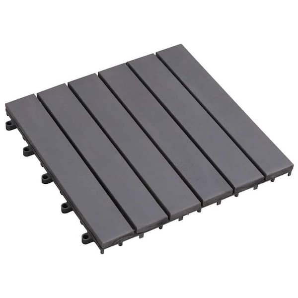 Afoxsos 11.8 in. x 11.8 in. Square Solid Acacia Wood Flooring Tiles Decking Tiles in Gray (Pack of 20 Tiles)