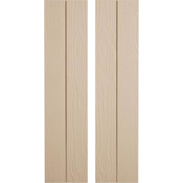 Ekena Millwork 11 in. x 76 in. Timberthane Polyurethane 2-Board Joined Board-n-Batten Sandblasted Faux Wood Shutters, No Batten Pair