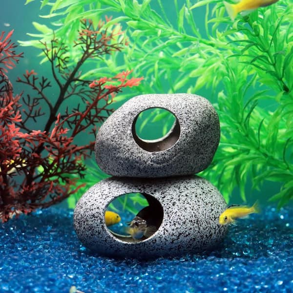 Ceramic Aquarium Cave Set, Stackable Fish Tank Hiding Shelters for