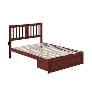 Tahoe Walnut Full Solid Wood Storage Platform Bed with Foot Drawer and USB Turbo Charger