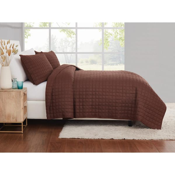 Brooklyn Loom Solid 100% Linen 3-Piece Brown Full/Queen Quilt Set